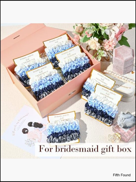 8 Pack Bridesmaid Scrunchies Satin Hair Ties Soft Elastics Wedding Bachelorette main image 4